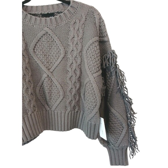 NWT $118 ANTHROPOLOGIE  LINE & DOT Charcoal GrayCable Knit Sweater Fringe Small - Picture 4 of 13